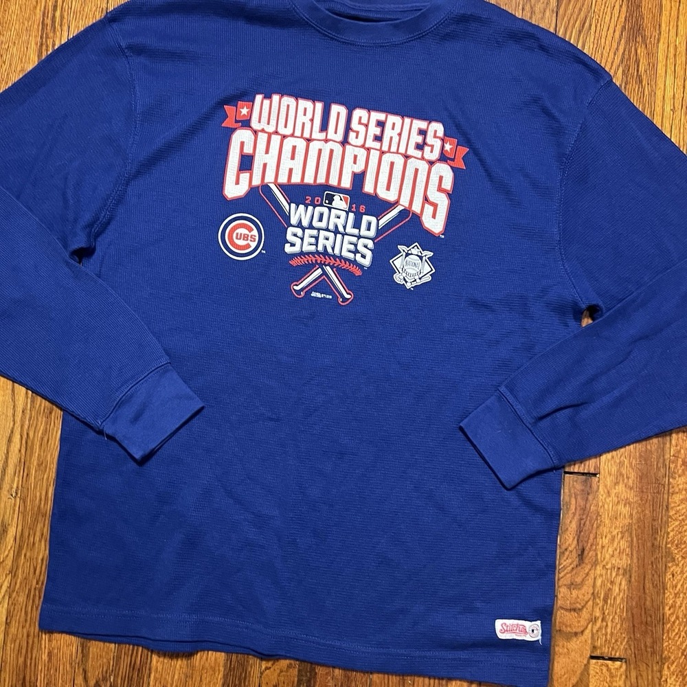Stitches Chicago Cubs World Series Champs 2016 Longsleeve Size Large Blue - Picture 2 of 10